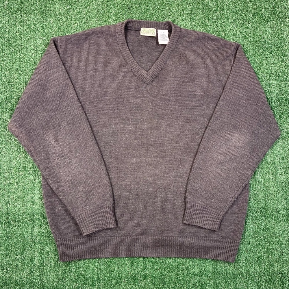 Vintage 90s Ash Creek Trading V-Neck Sweater Charcoal Grey Mens L